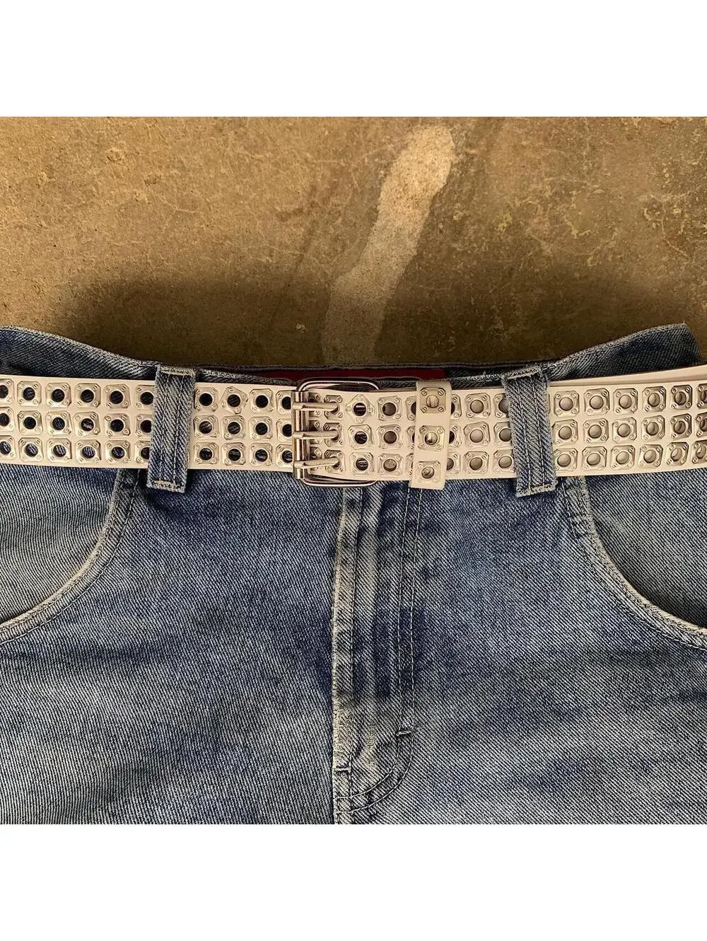 Cyber Punk y2k 2000s style white and silver studded belt. Nice quality. 42